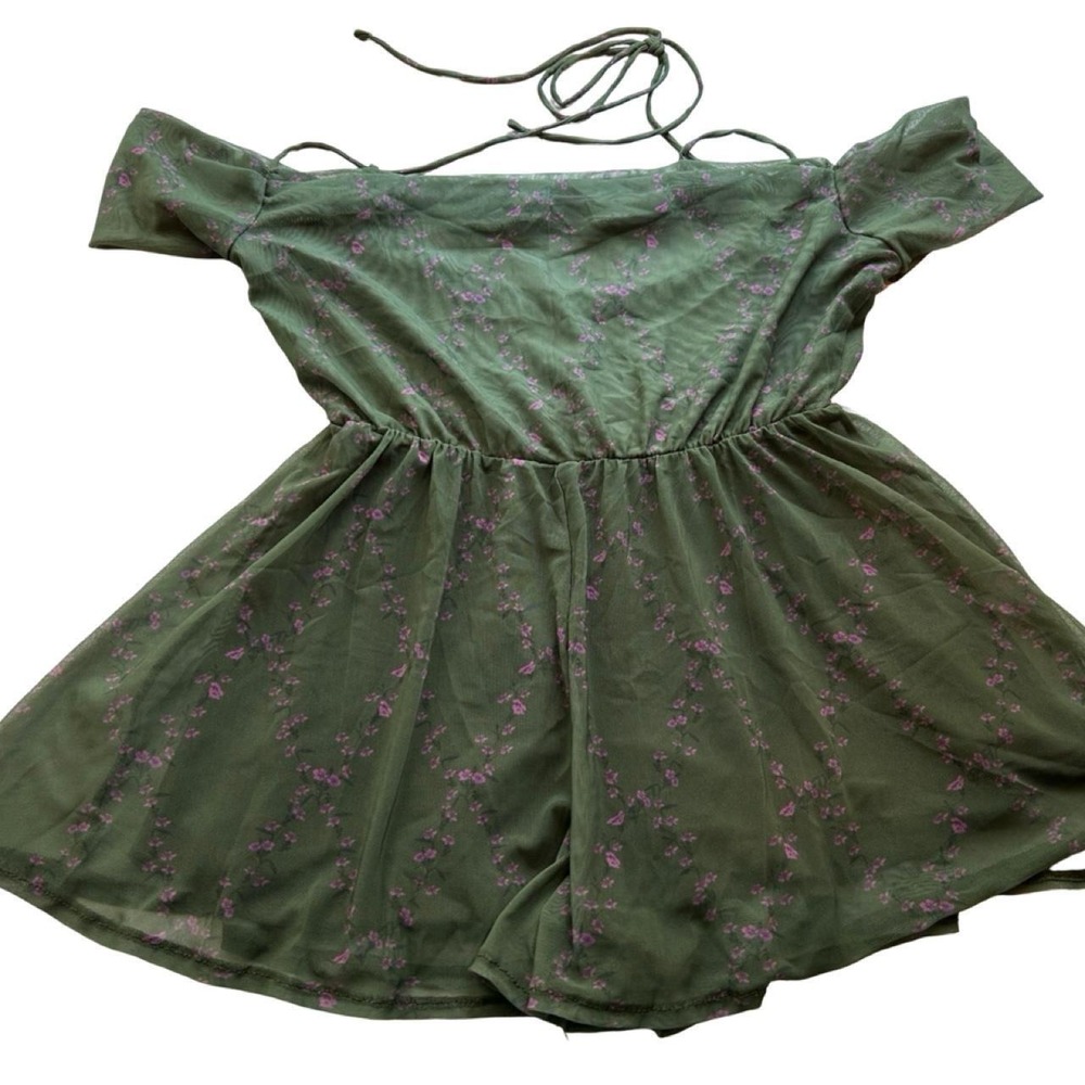 Size XS  Outfitters Mesh Off The Shoulder Green Floral Summer Romper Playsuit